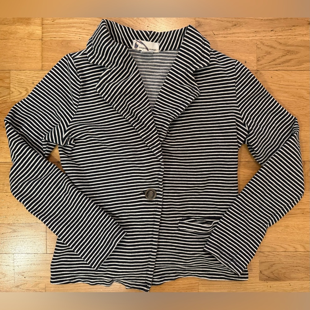 Striped Black and White Buttoned Cotton Blazer